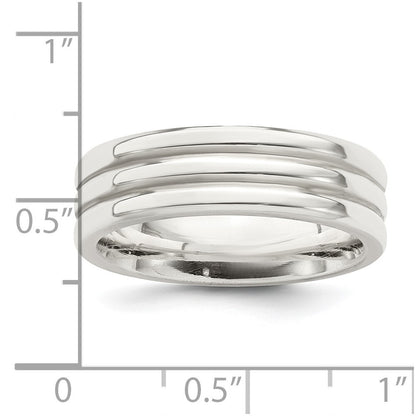Sterling Silver 6mm Polished Flat Grooved Fancy Band Size 7