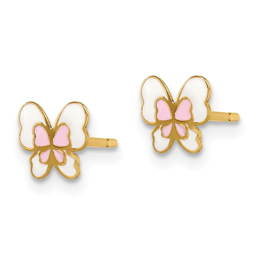 14k Yellow Gold Enamel Butterfly Stud Earrings Gift for Women
