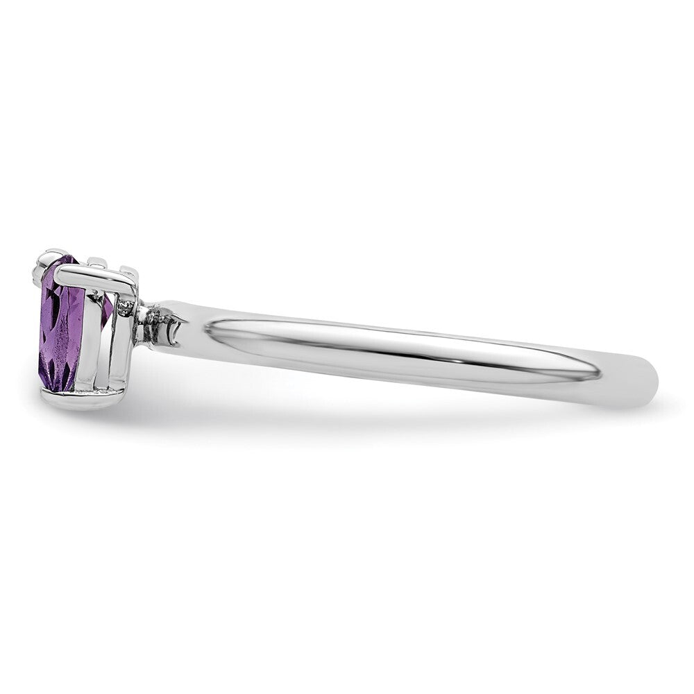 Sterling Silver Rhodium-plated Polished Pear Amethyst & White Topaz Ring Size 6