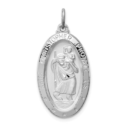 Sterling Silver Rhodium-plated St. Christopher Medal Pendant