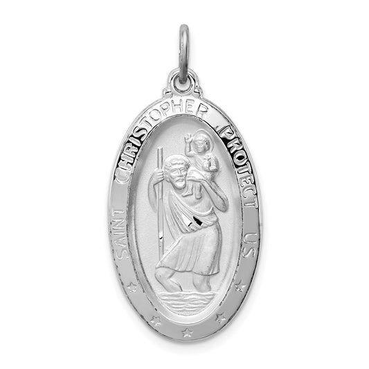 Sterling Silver Rhodium-plated St. Christopher Medal Pendant