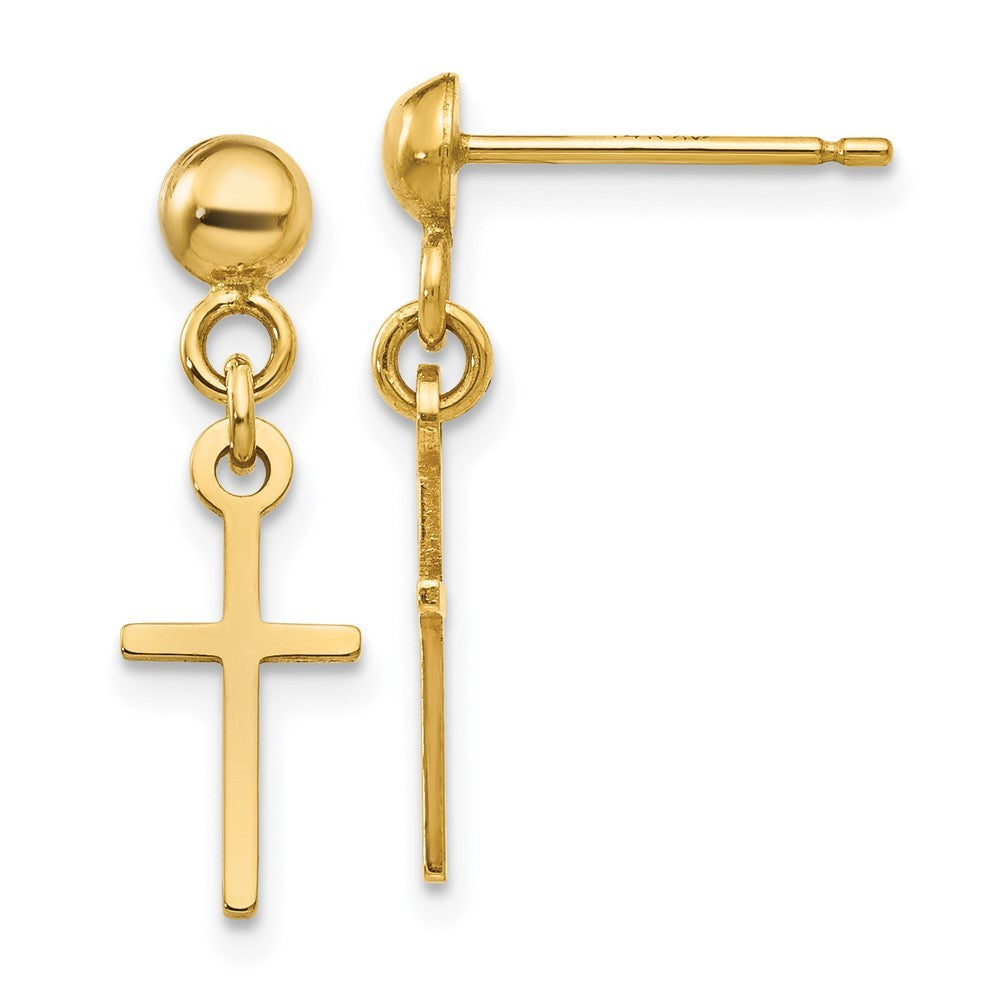 14k Yellow Gold Polished Cross Dangle Earrings