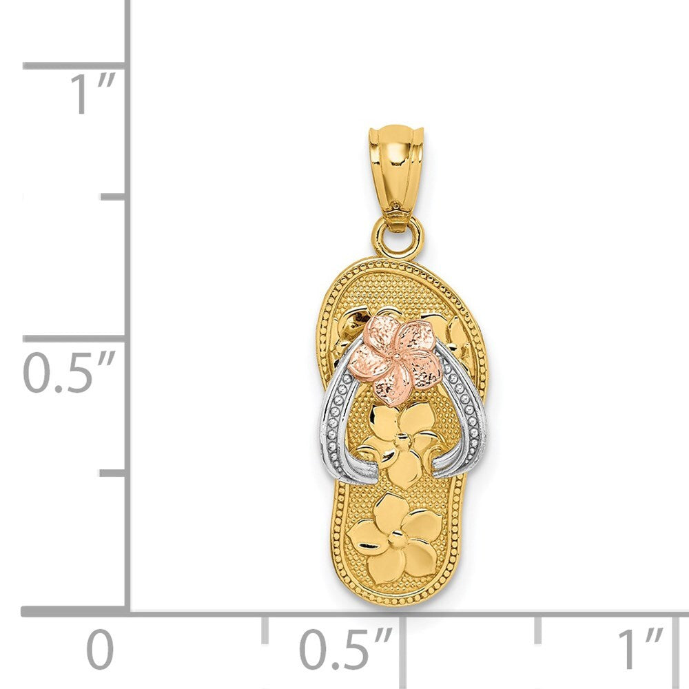 14k Tri-Color Gold Tri Color Plumeria Sandal Pendant for Women