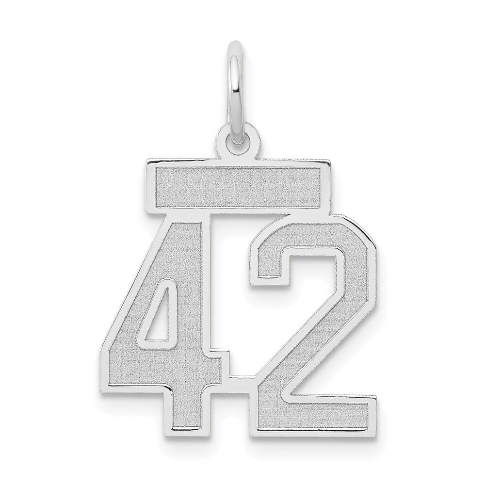 14k White Gold Small Satin Number 42 Charm Pendant for Women