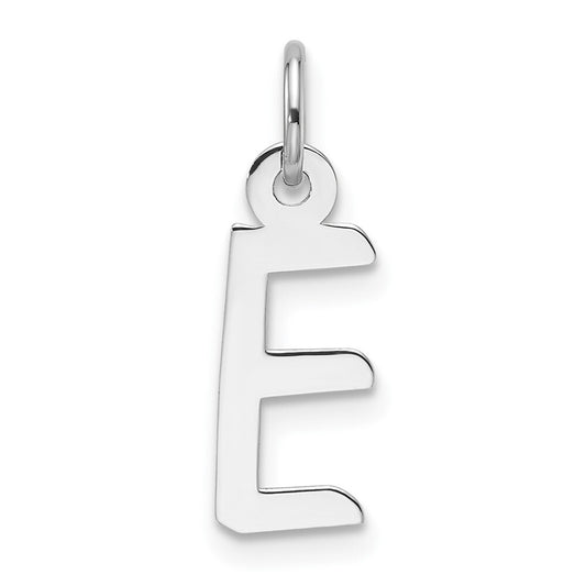 14k White Gold Slanted Block Letter E Initial Charm Pendant for Women