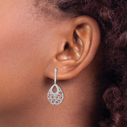 14k White Gold Ruby and Diamond Dangle Earrings