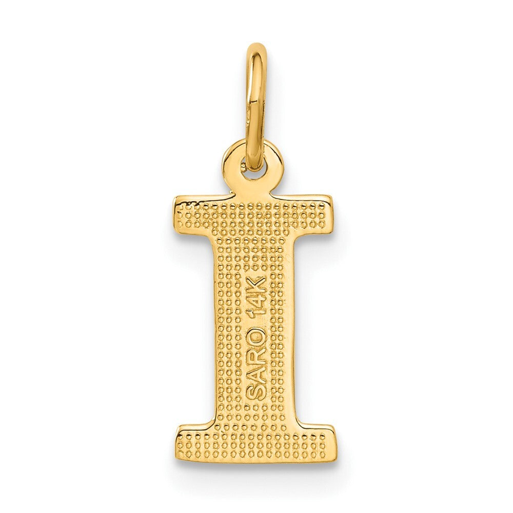 14k Yellow Gold Satin Diamond-cut Letter I Initial Charm Pendant for Women