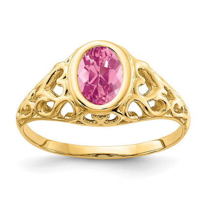 14K Yellow Gold 7x5mm Oval Pink Tourmaline Ring