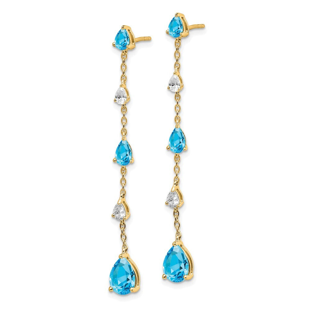 14k Yellow Gold Blue Topaz and White Topaz Dangle Earrings