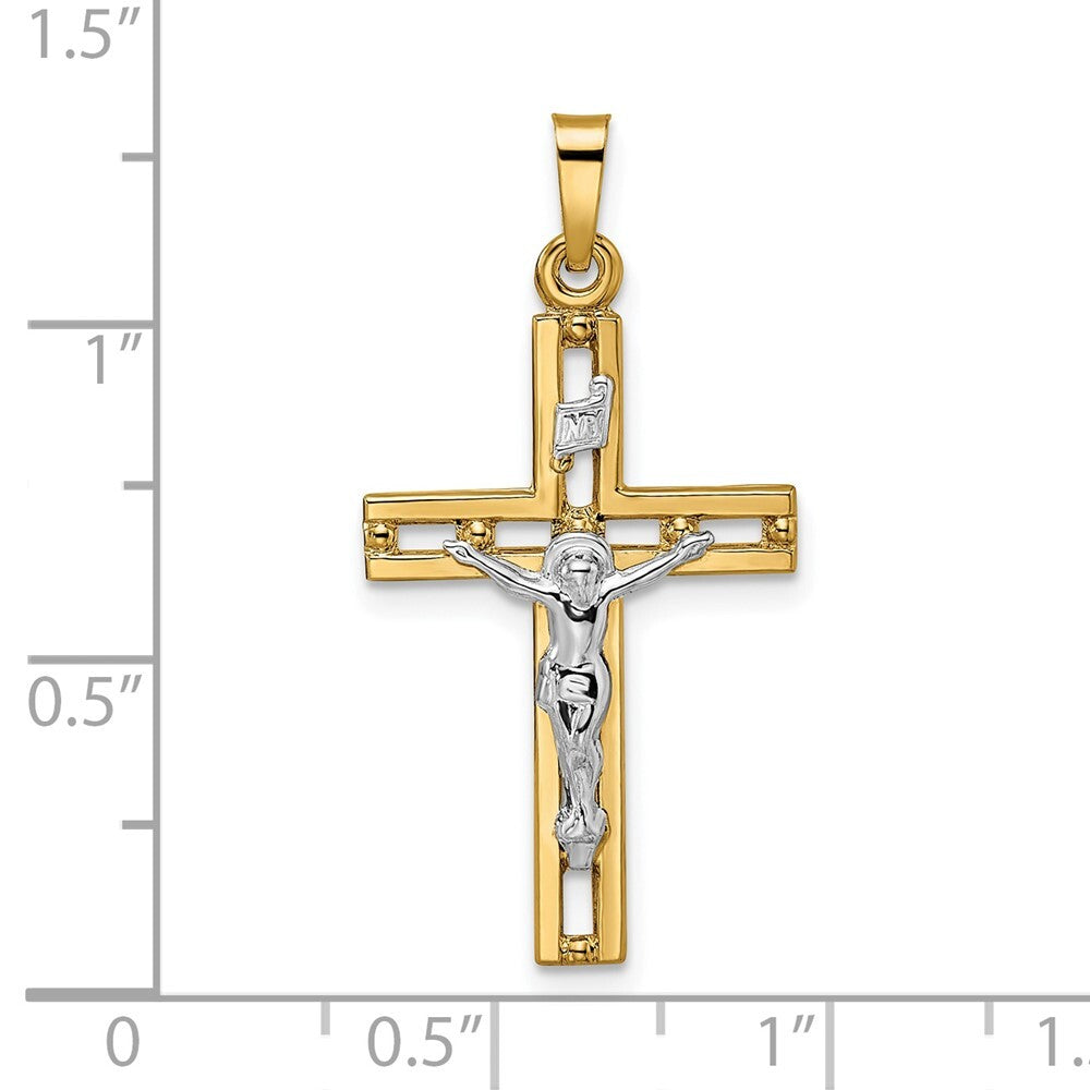 14k Two-tone Gold Polished Solid INRI Crucifix Pendant for Women