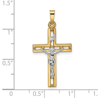 14k Two-tone Gold Polished Solid INRI Crucifix Pendant for Women