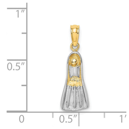 14k Yellow Gold Rhodium 3-D Scuba Flipper Charm Pendant