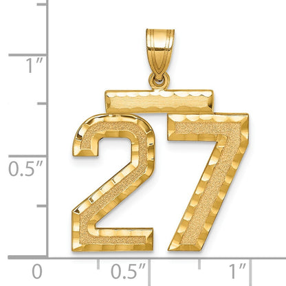 14k Yellow Gold Large Brushed Diamond-cut Number 27 Charm Pendant for Women