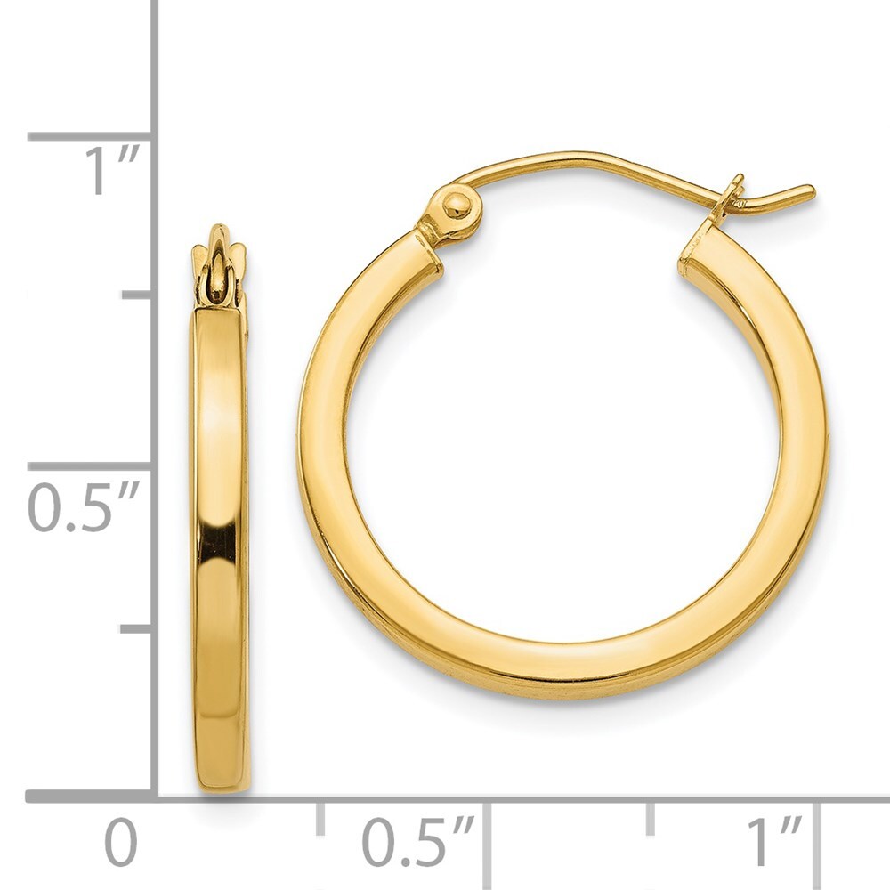 14k Yellow Gold 2mm Square Tube Hoop Earrings Gift for Women