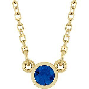 14k Yellow Gold Lab-Grown Blue Sapphire Solitaire 16" Necklace for Women