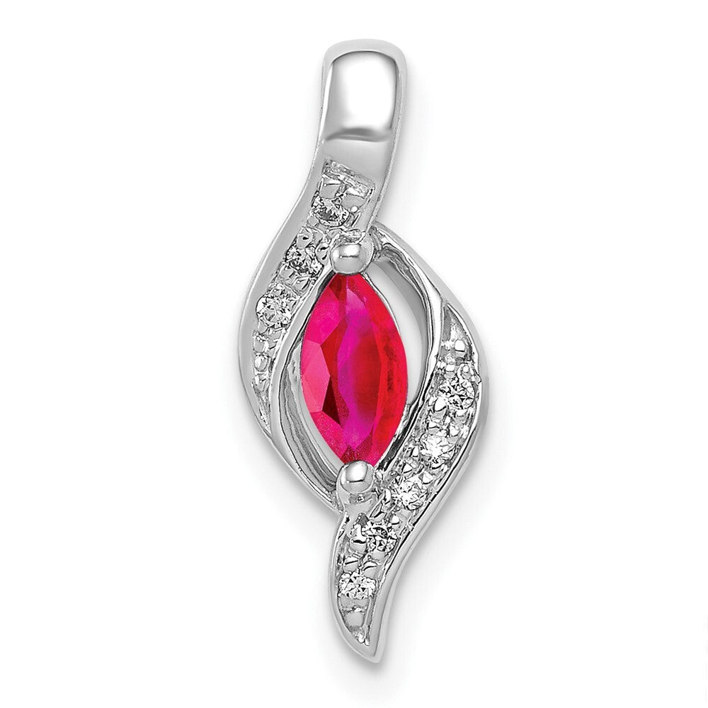 14k White Gold Diamond and Marquise .25 Ruby Pendant for Women
