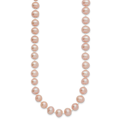 14k Yellow Gold 7-8mm Pink Near-Round Freshwater Cultured Pearl 18 inch Necklace