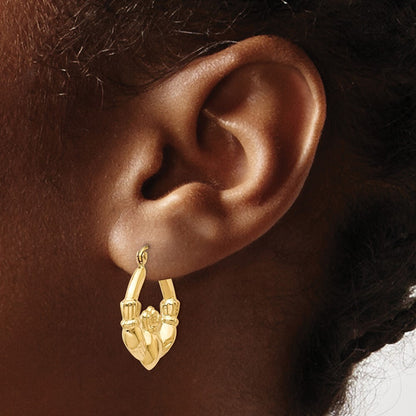 14k Yellow Gold Polished Claddagh Hoop Earrings Gift for Women