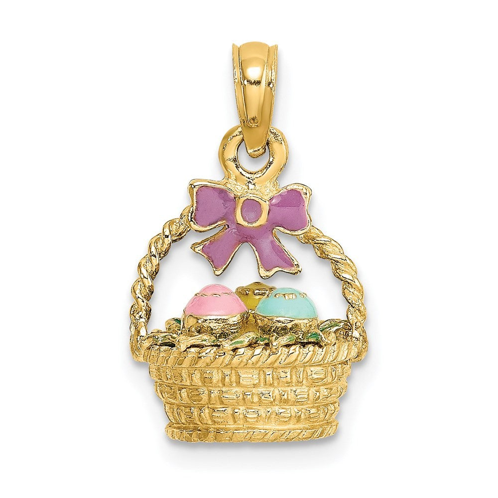 14k Yellow Gold 3-D Enameled Easter Basket w Bow and Eggs Charm