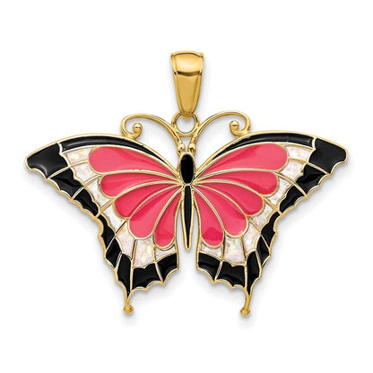 14k Yellow Gold Enameled Butterfly Pendant for Women