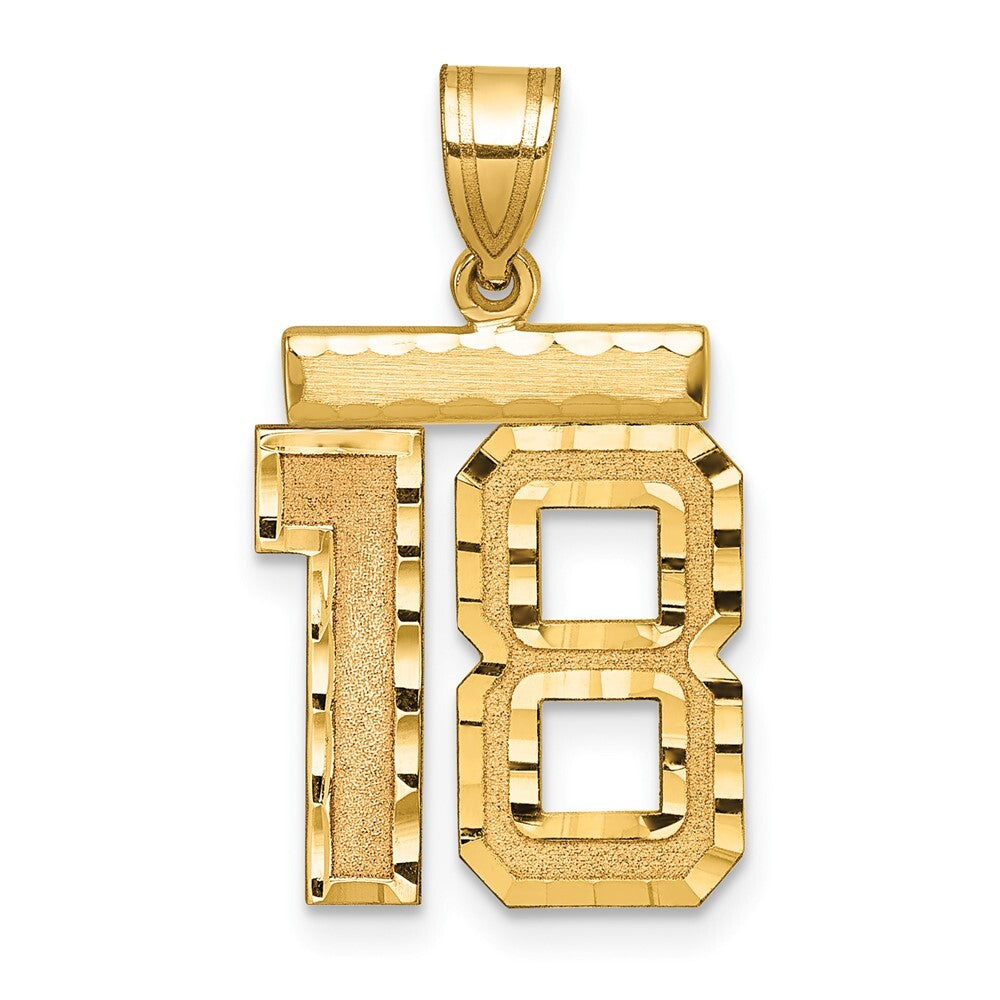 14k Yellow Gold Medium Diamond-cut Number 18 Charm Pendant for Women