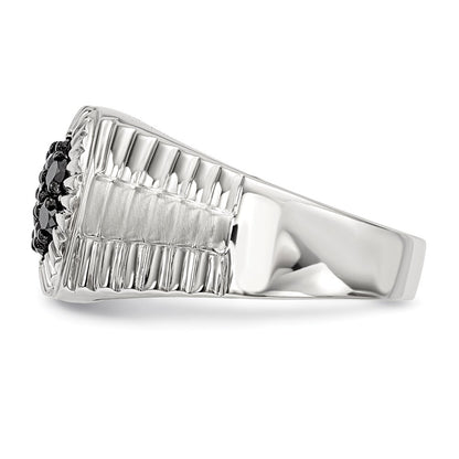 Sterling Silver Rhod-plated Mens Black Diamond Polished/Satin Ring Size 10