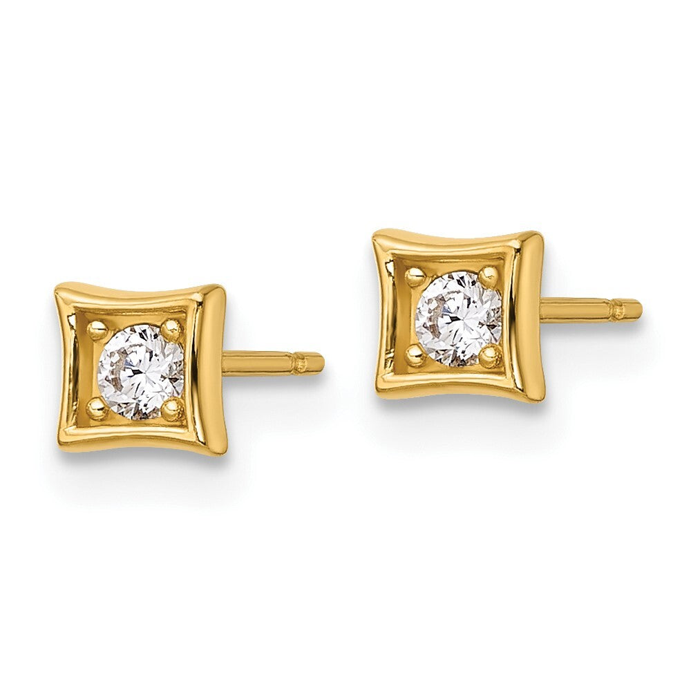 14k Yellow Gold Polished Cubic Zirconia Stud Earrings Gift for Women