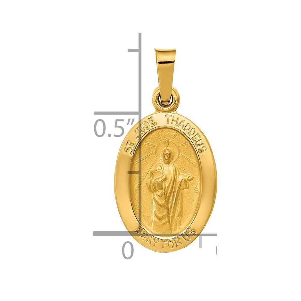 14k Yellow Gold Polished and Satin St Jude Thaddeus Medal Hollow Pendant
