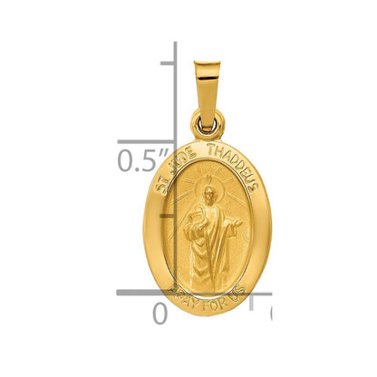 14k Yellow Gold Polished and Satin St Jude Thaddeus Medal Hollow Pendant