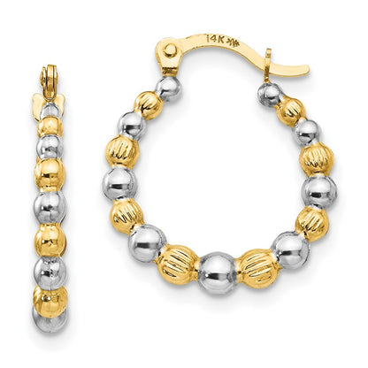 14k Yellow Gold w/Rhodium Beaded Hoop Earrings