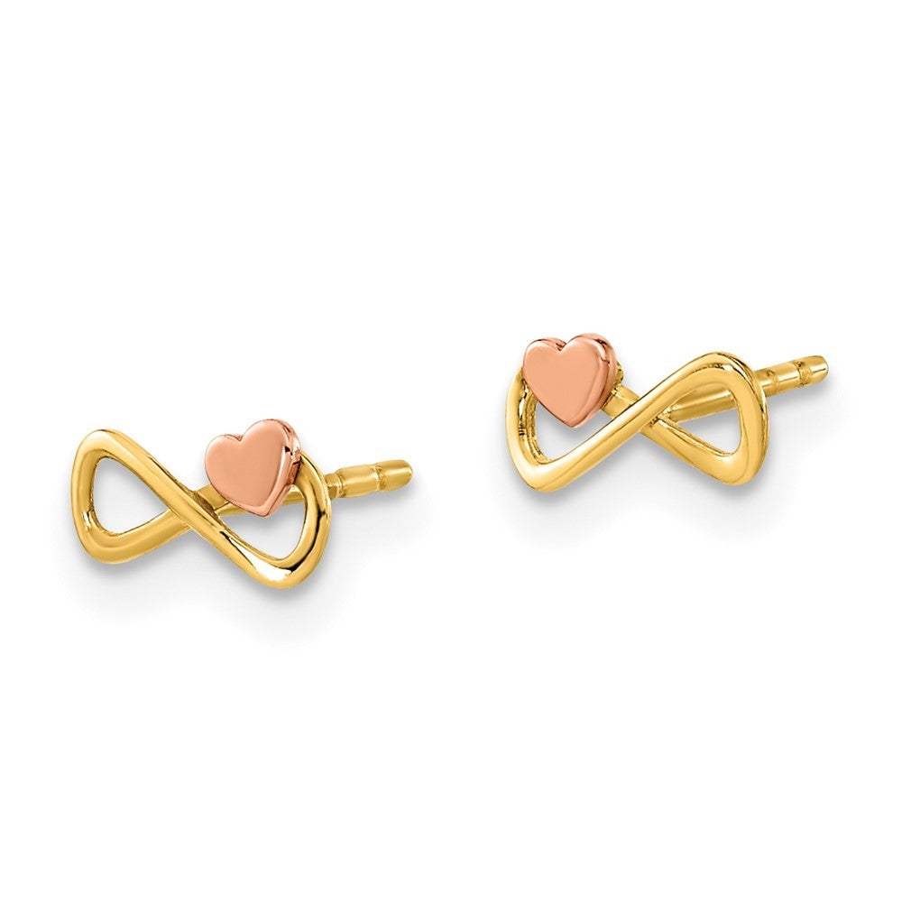 14K Two-tone Gold Infinity with Heart Earrings