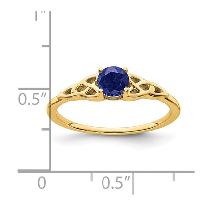 14K Yellow Gold Created Sapphire Celtic Knot Ring Size 7