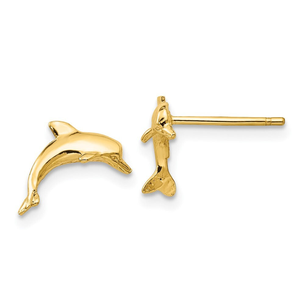 14k Yellow Gold Dolphin Stud Earrings Gift for Women