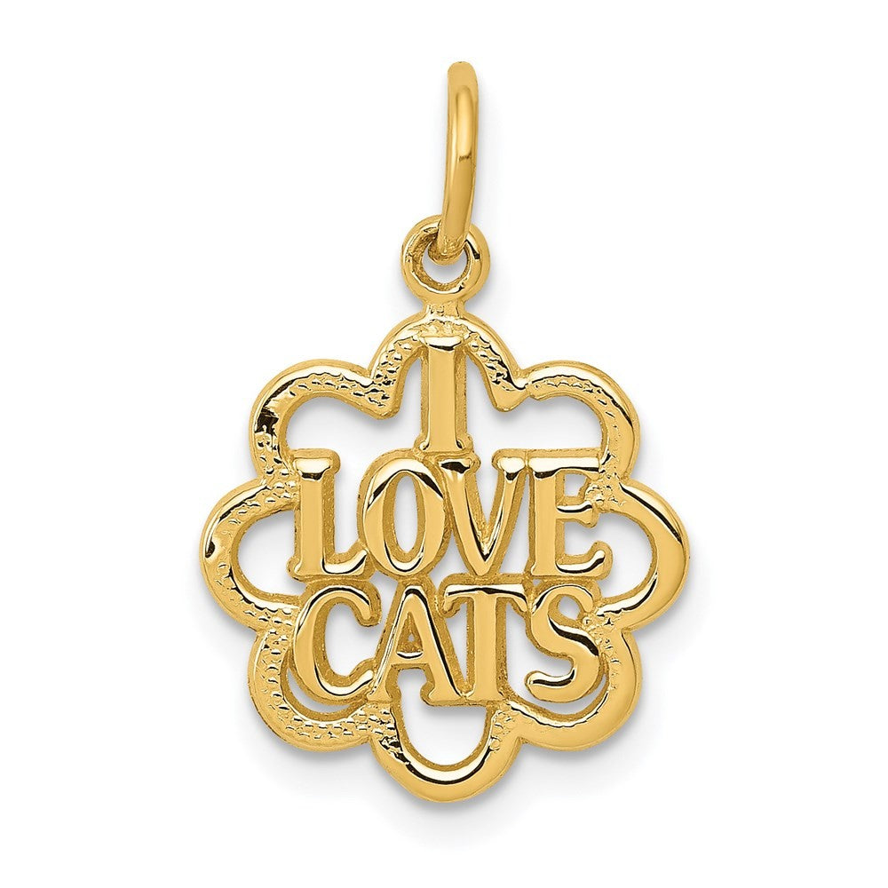 14k Yellow Gold I LOVE CATS Charm