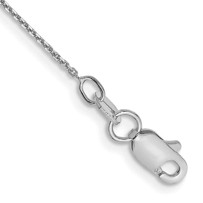 14K White Gold 10" .8mm Diamond-cut Round Open Link Cable Anklet