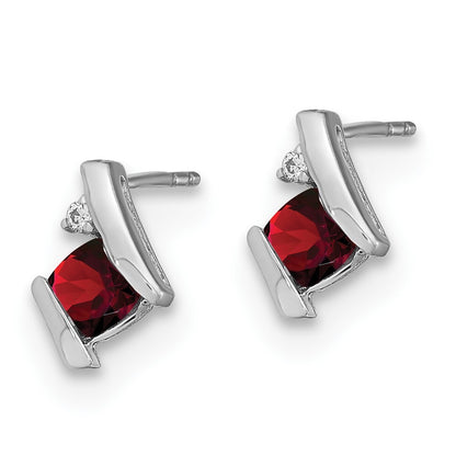 14K White Gold Cushion Garnet and Diamond Stud Earrings Gift for Women