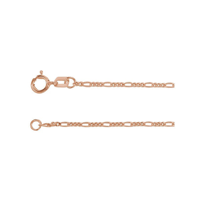 14k Rose Gold 1.28 mm Figaro 18" Chain Necklace Fine Gift for Women