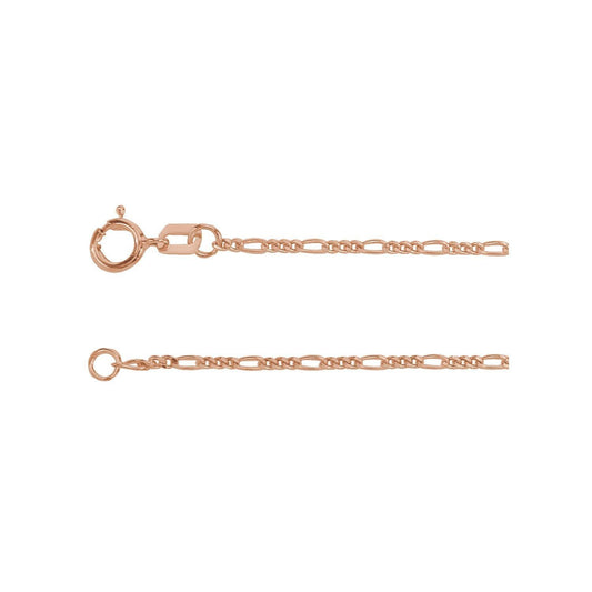 14k Rose Gold 1.28 mm Figaro 18" Chain Necklace Fine Gift for Women