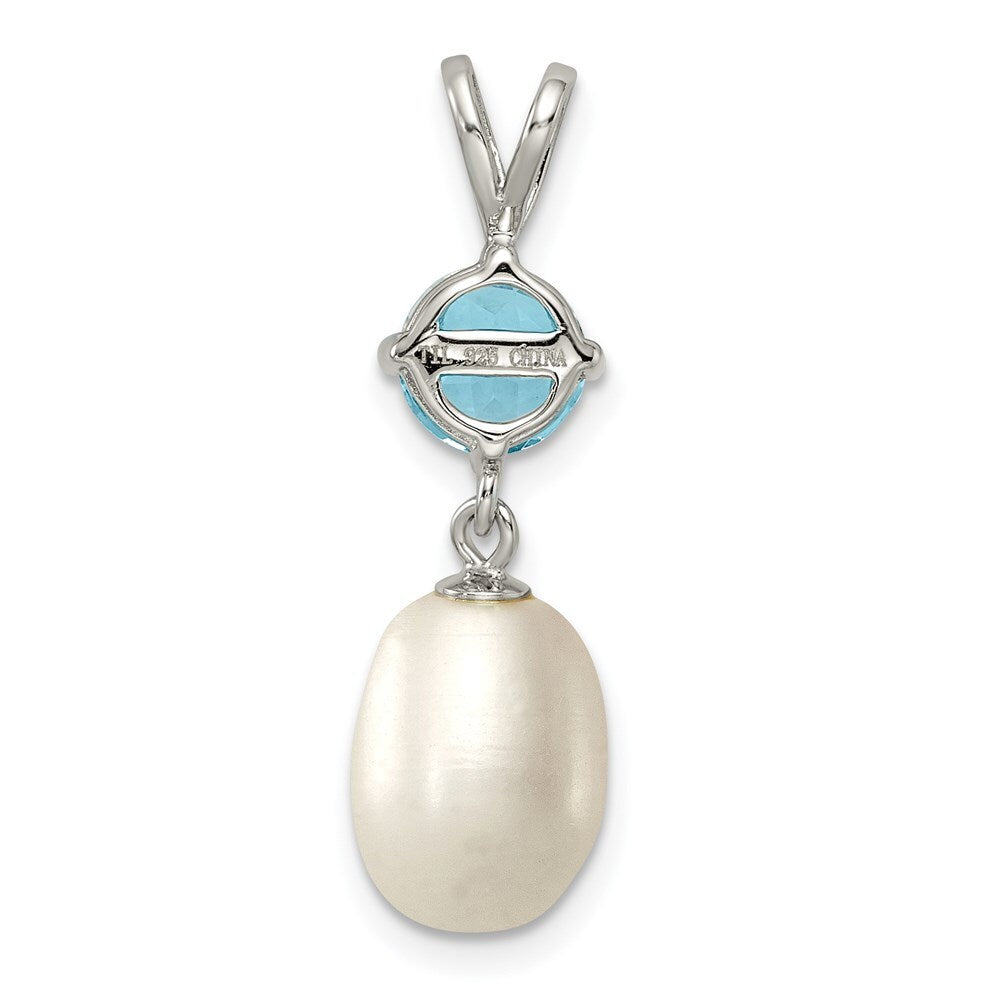 Sterling Silver 8-9mm White Freshwater Cultured Pearl and Blue Topaz Pendant