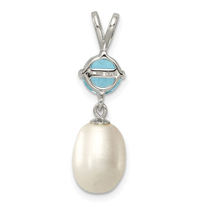 Sterling Silver 8-9mm White Freshwater Cultured Pearl and Blue Topaz Pendant
