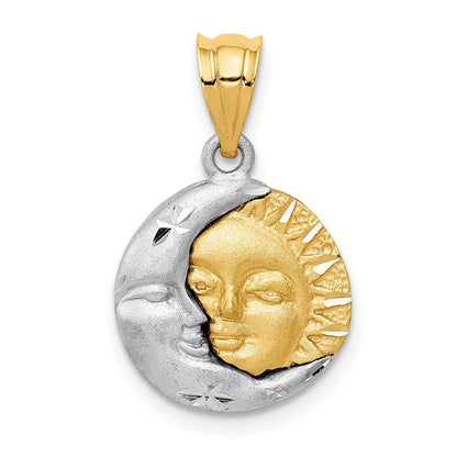 14k Two-tone Gold Sun and Moon Charm Pendant for Women