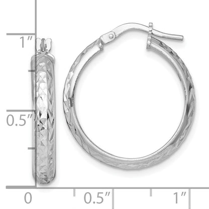 Sterling Silver RH-plated Polished and Diamond-cut Hoop Earrings