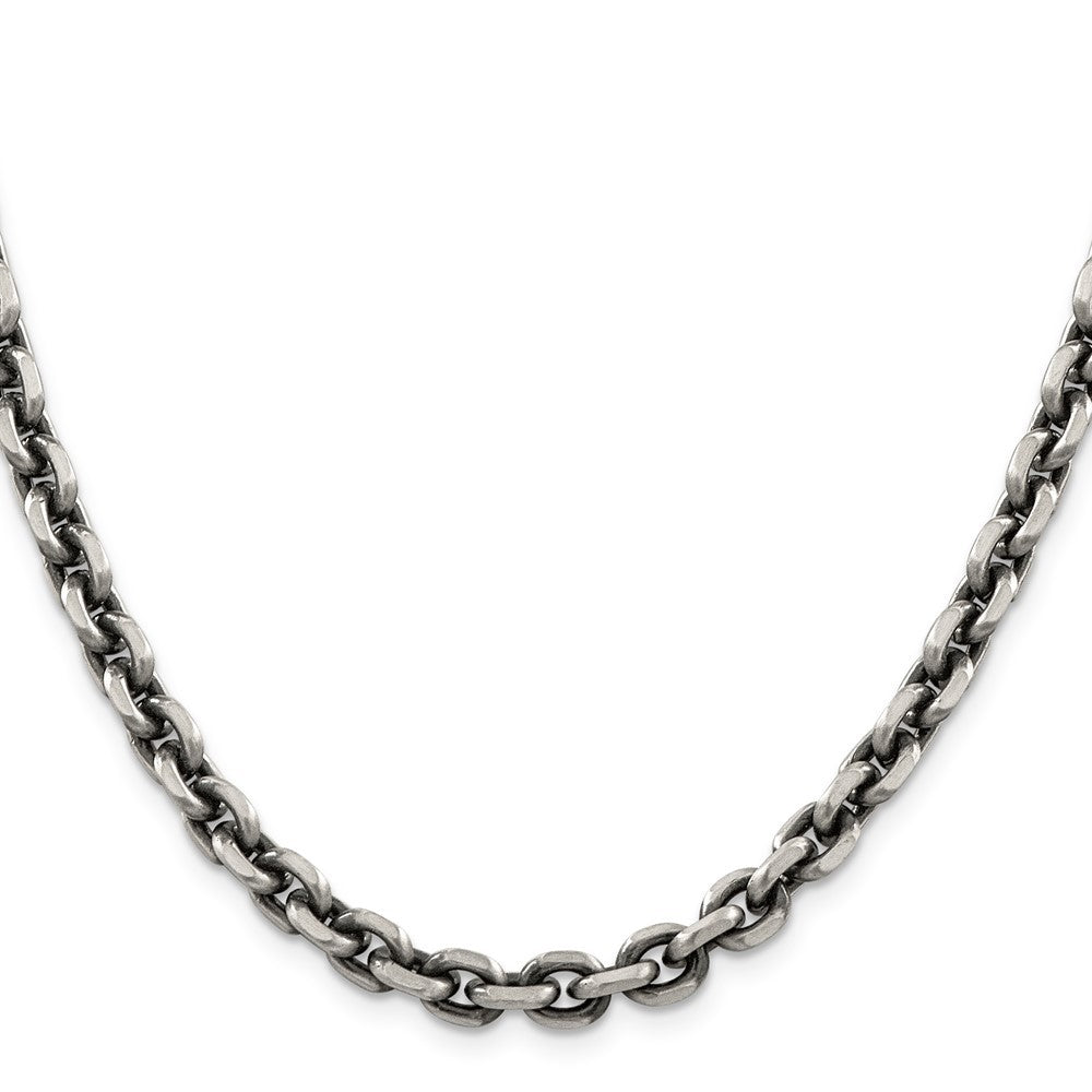 Sterling Silver Antiqued 7.0mm Diamond-Cut Elongated Open Link Chain Necklace