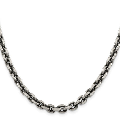 Sterling Silver Antiqued 7.0mm Diamond-Cut Elongated Open Link Chain Necklace