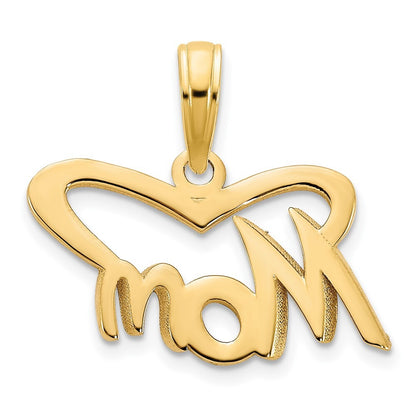 14k Yellow Gold MOM Heart Pendant for Women