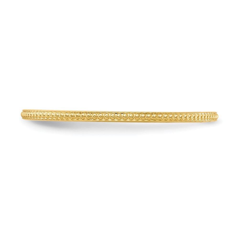 14k Yellow Gold 1.2mm Beaded Stackable Band Ring Size 7