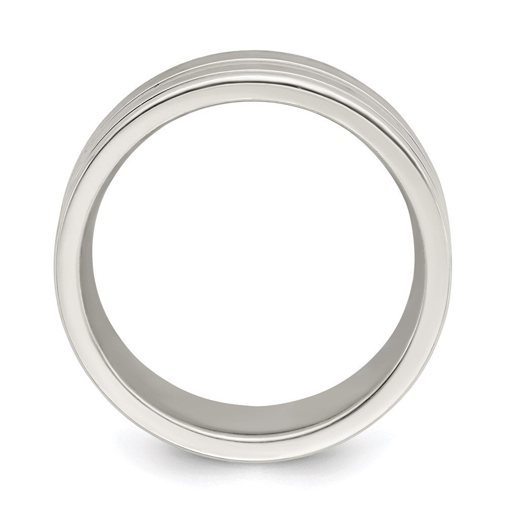 Sterling Silver 8mm Polished Flat Grooved Fancy Band Size 11
