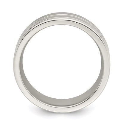 Sterling Silver 8mm Polished Flat Grooved Fancy Band Size 11