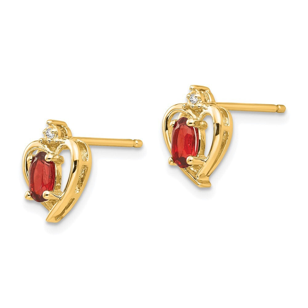 14k Yellow Gold Garnet and Diamond Heart Stud Earrings Gift for Women