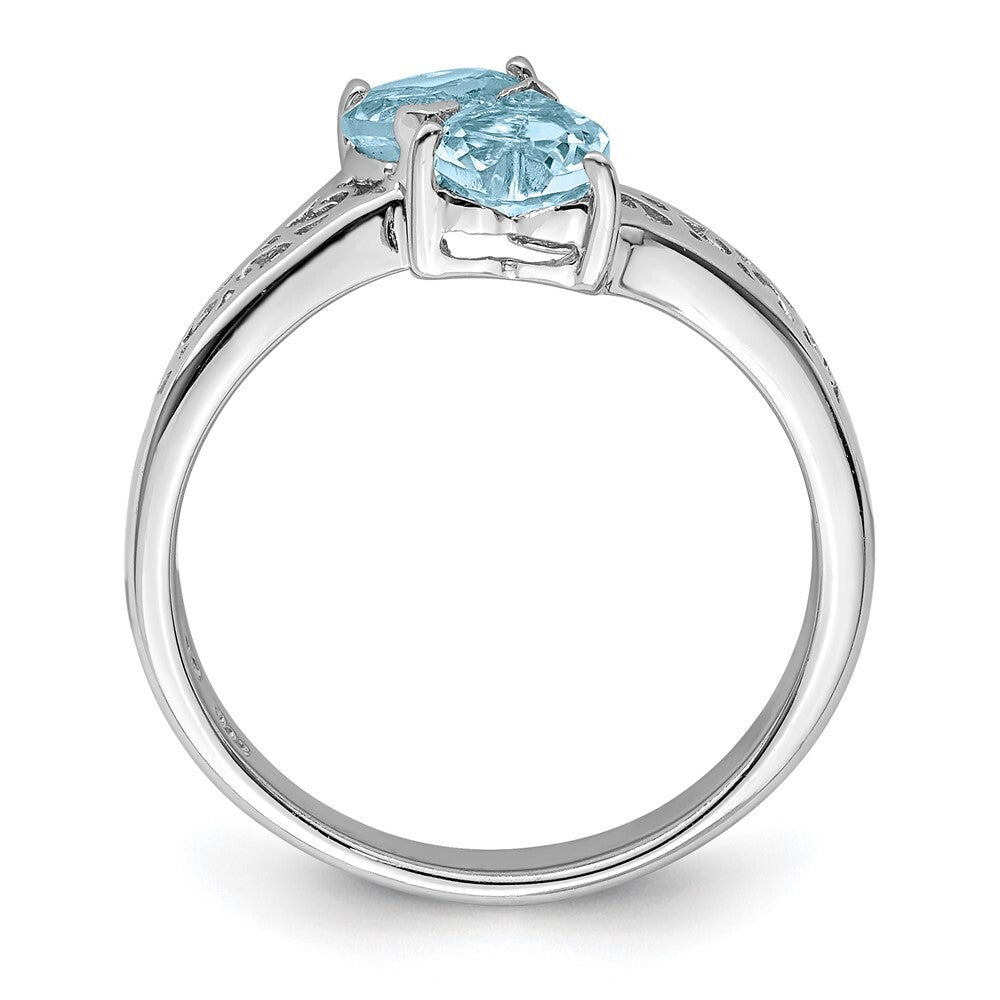 Sterling Silver Rhodium Aqua Heart Ring Size 8